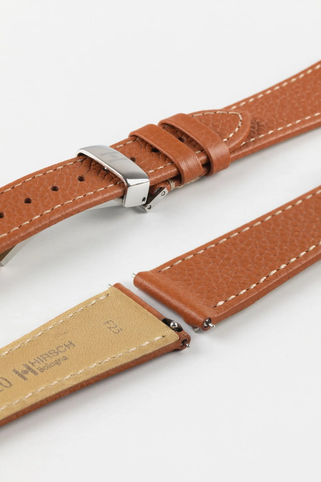 Hirsch BOLOGNA Quick-Release French-Style Textured Leather Watch Strap in GOLD BROWN