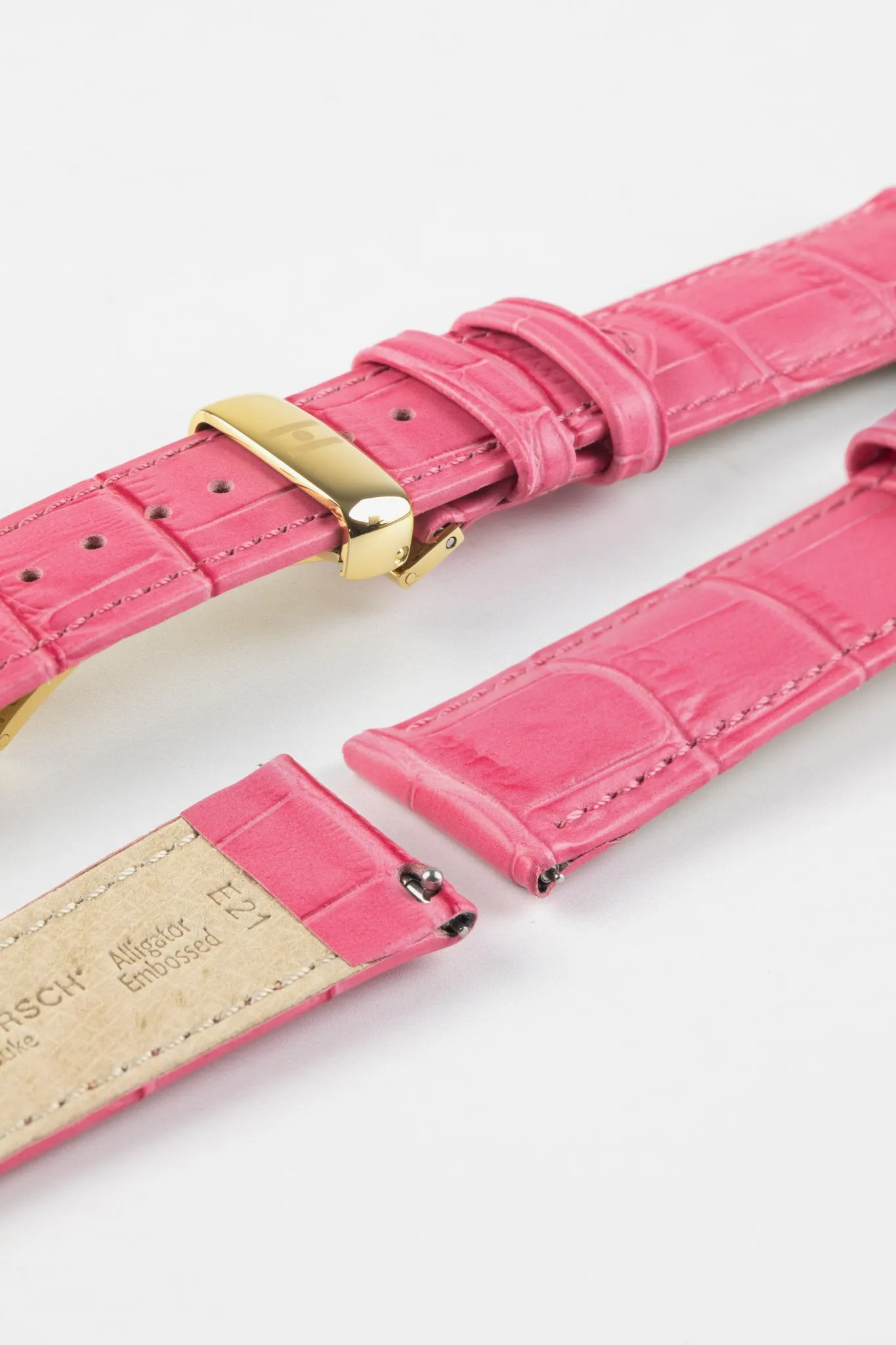 Hirsch DUKE Alligator Embossed Leather Watch Strap in PINK