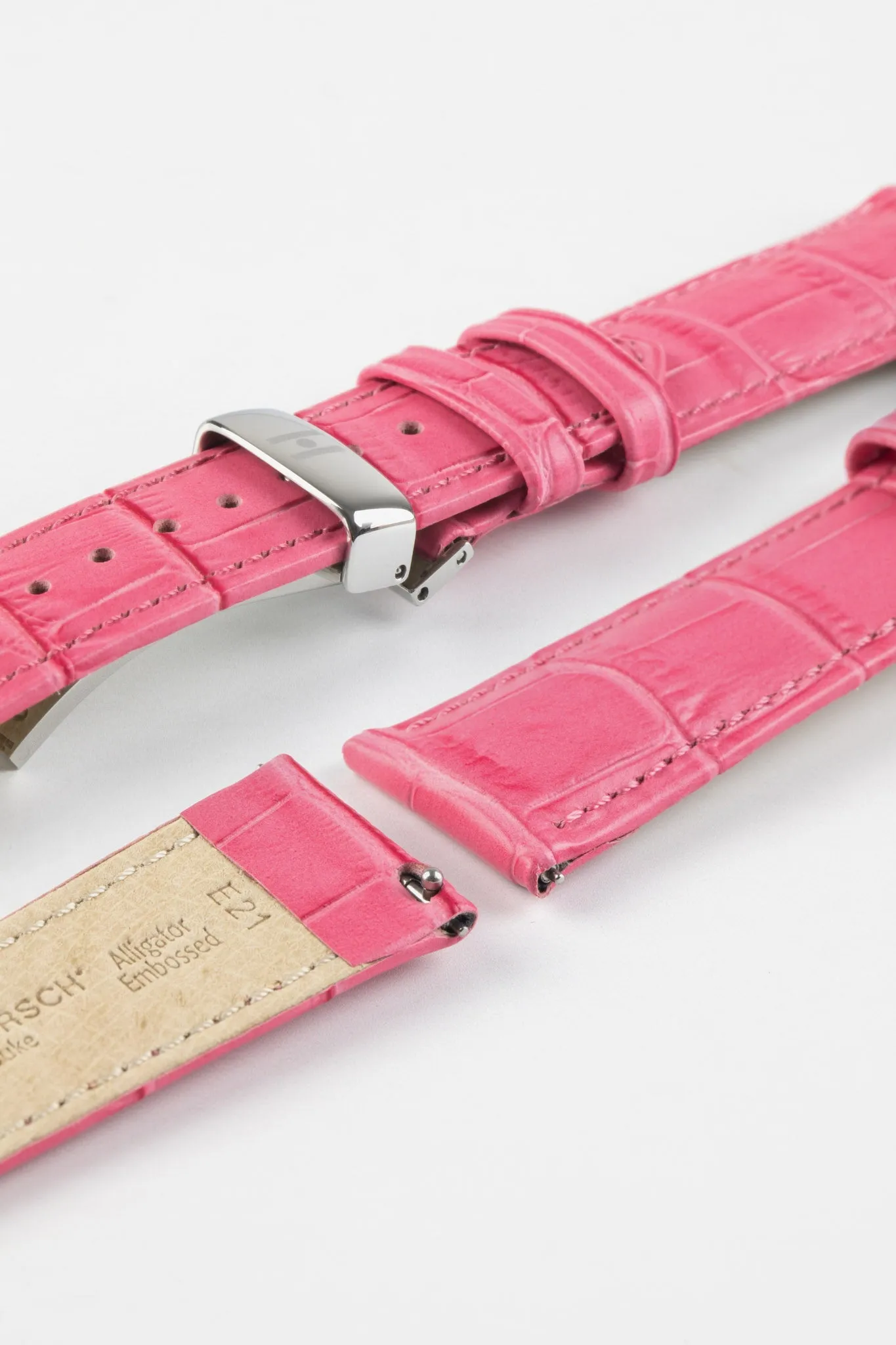 Hirsch DUKE Alligator Embossed Leather Watch Strap in PINK