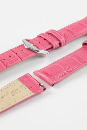 Hirsch DUKE Alligator Embossed Leather Watch Strap in PINK