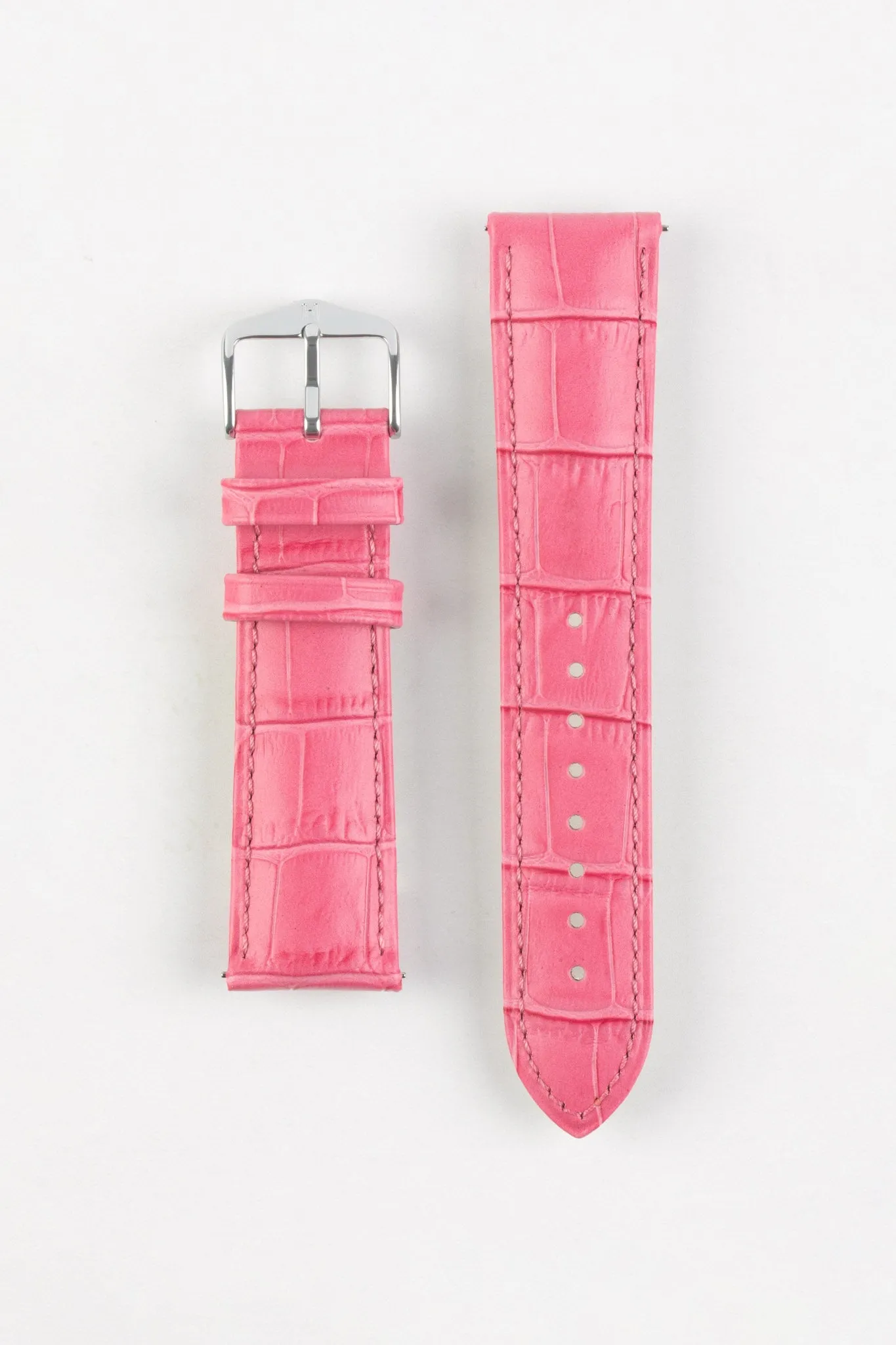 Hirsch DUKE Alligator Embossed Leather Watch Strap in PINK