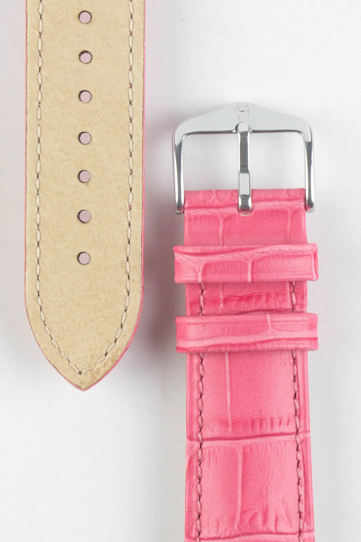 Hirsch DUKE Alligator Embossed Leather Watch Strap in PINK