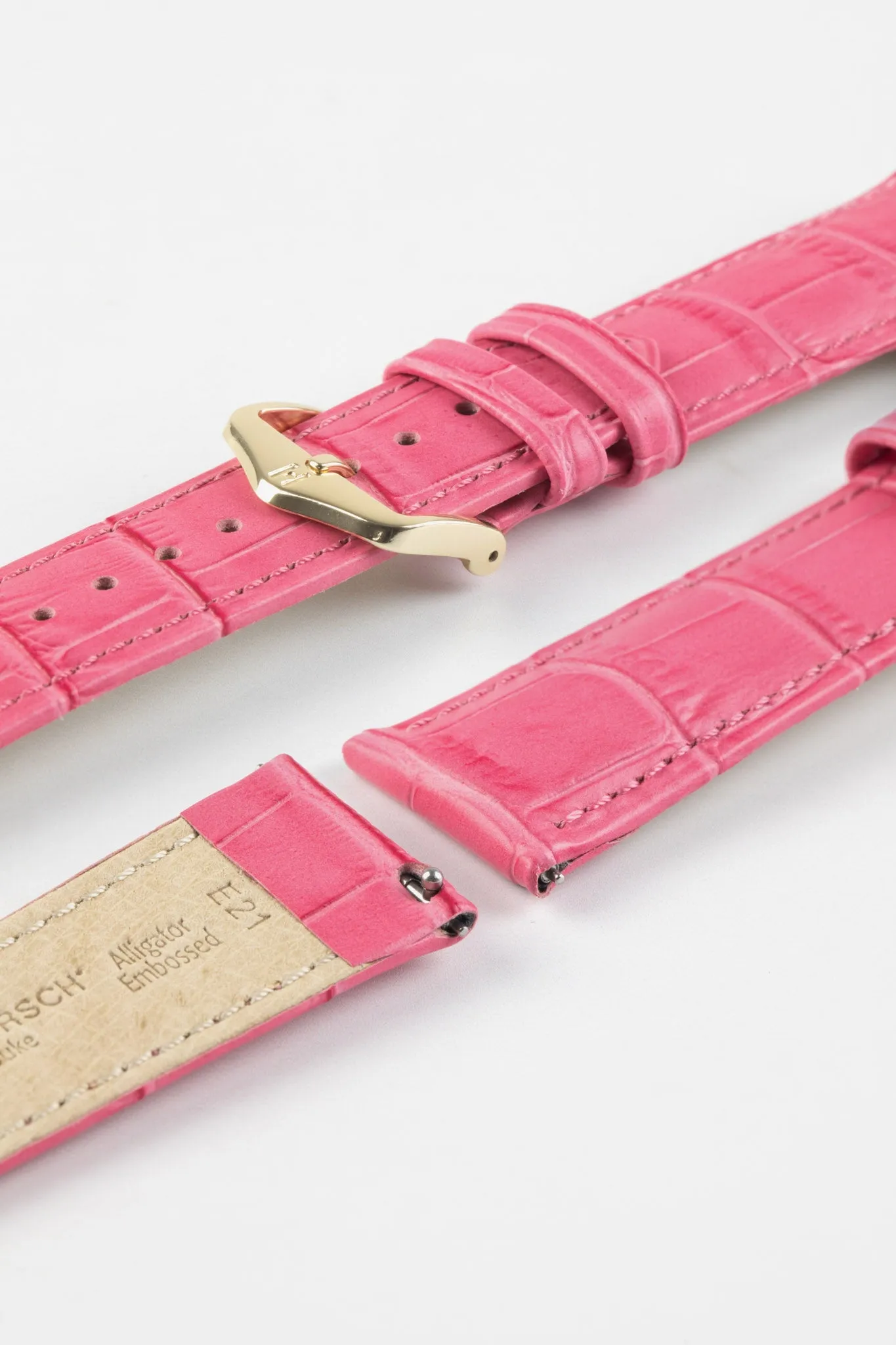 Hirsch DUKE Alligator Embossed Leather Watch Strap in PINK