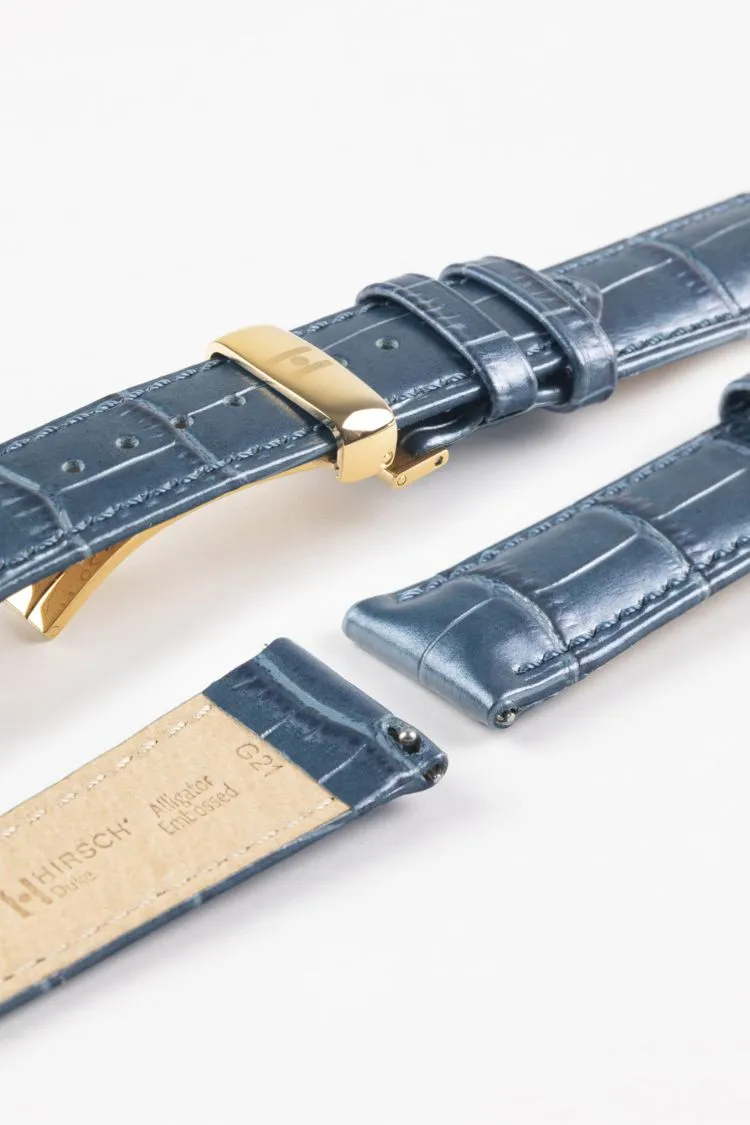 Hirsch DUKE METALLIC Alligator Decorated Blue Watch Strap