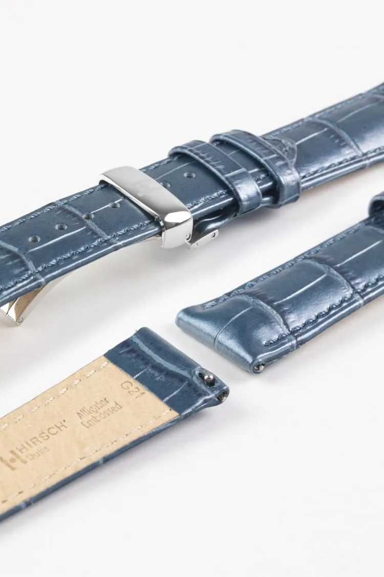 Hirsch DUKE METALLIC Alligator Decorated Blue Watch Strap