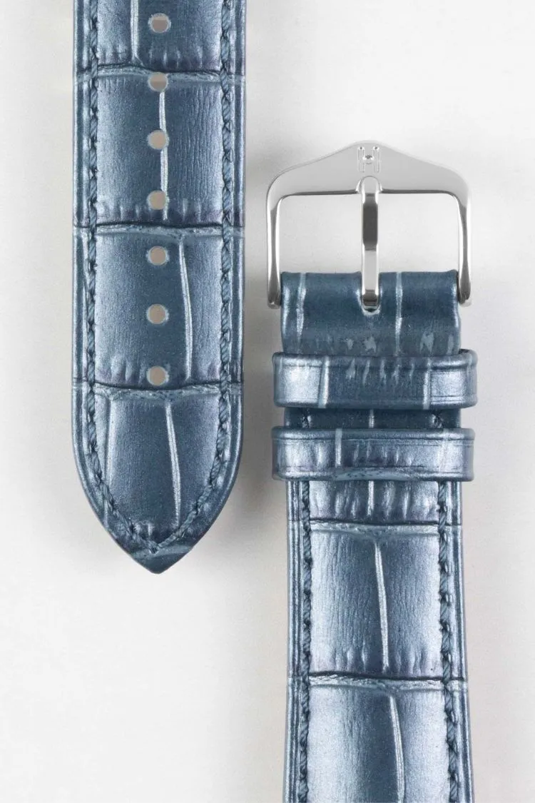 Hirsch DUKE METALLIC Alligator Decorated Blue Watch Strap