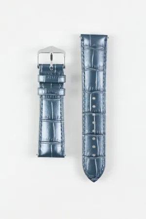 Hirsch DUKE METALLIC Alligator Decorated Blue Watch Strap
