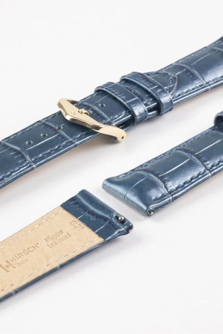 Hirsch DUKE METALLIC Alligator Decorated Blue Watch Strap