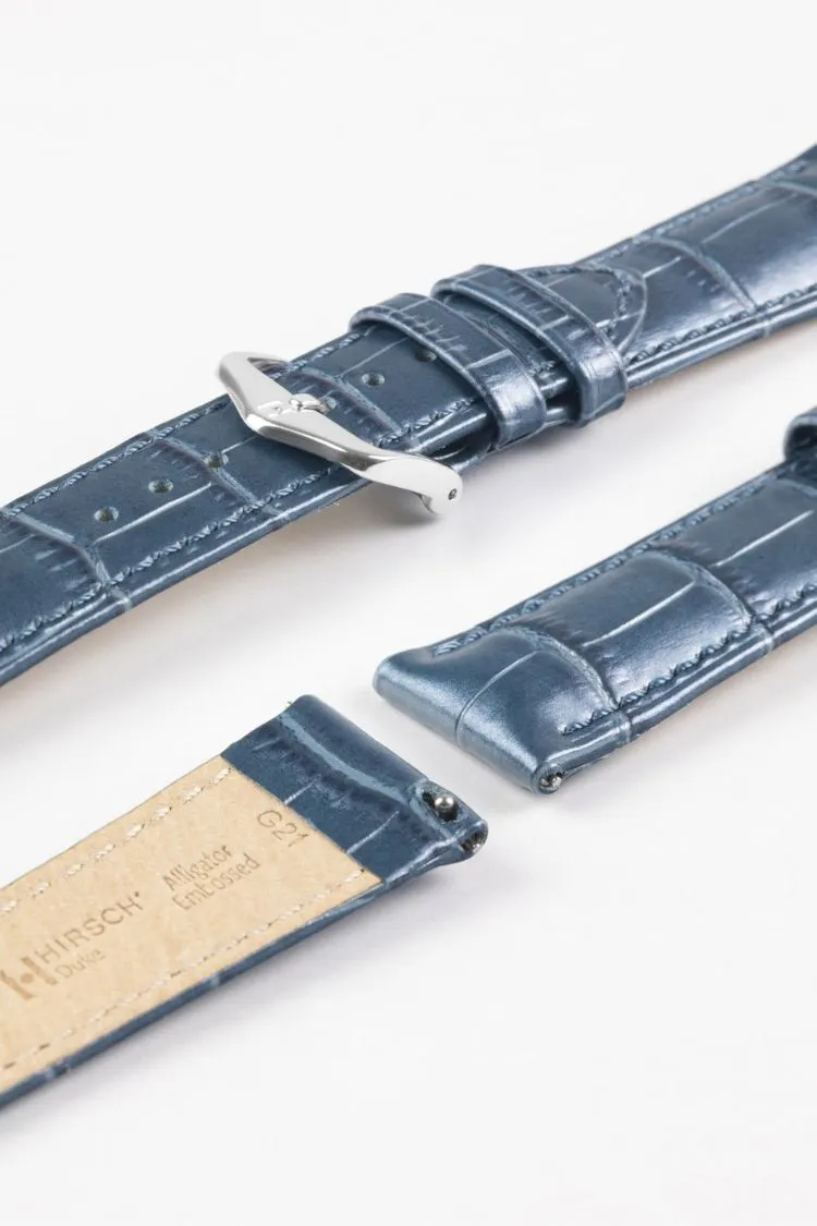 Hirsch DUKE METALLIC Alligator Decorated Blue Watch Strap
