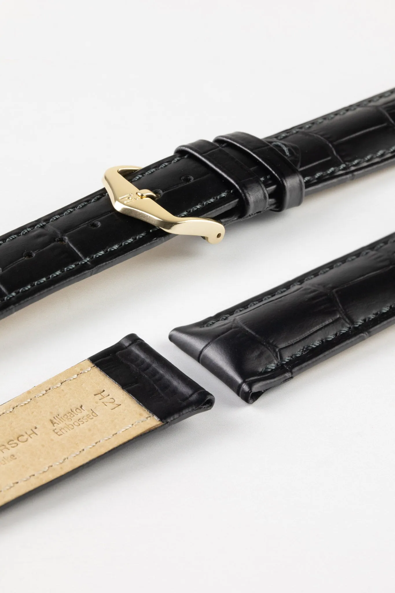 Hirsch DUKE NQR Alligator Embossed Leather Watch Strap - BLACK