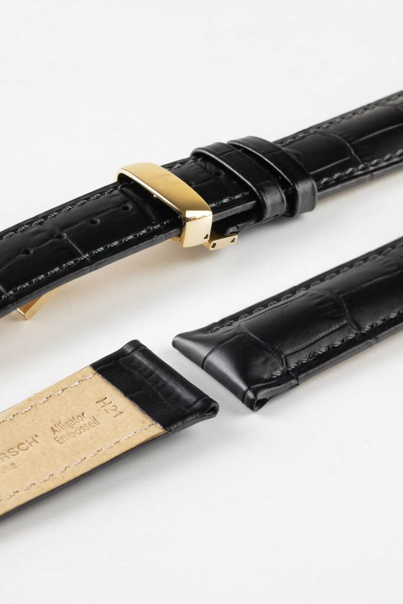 Hirsch DUKE NQR Alligator Embossed Leather Watch Strap - BLACK