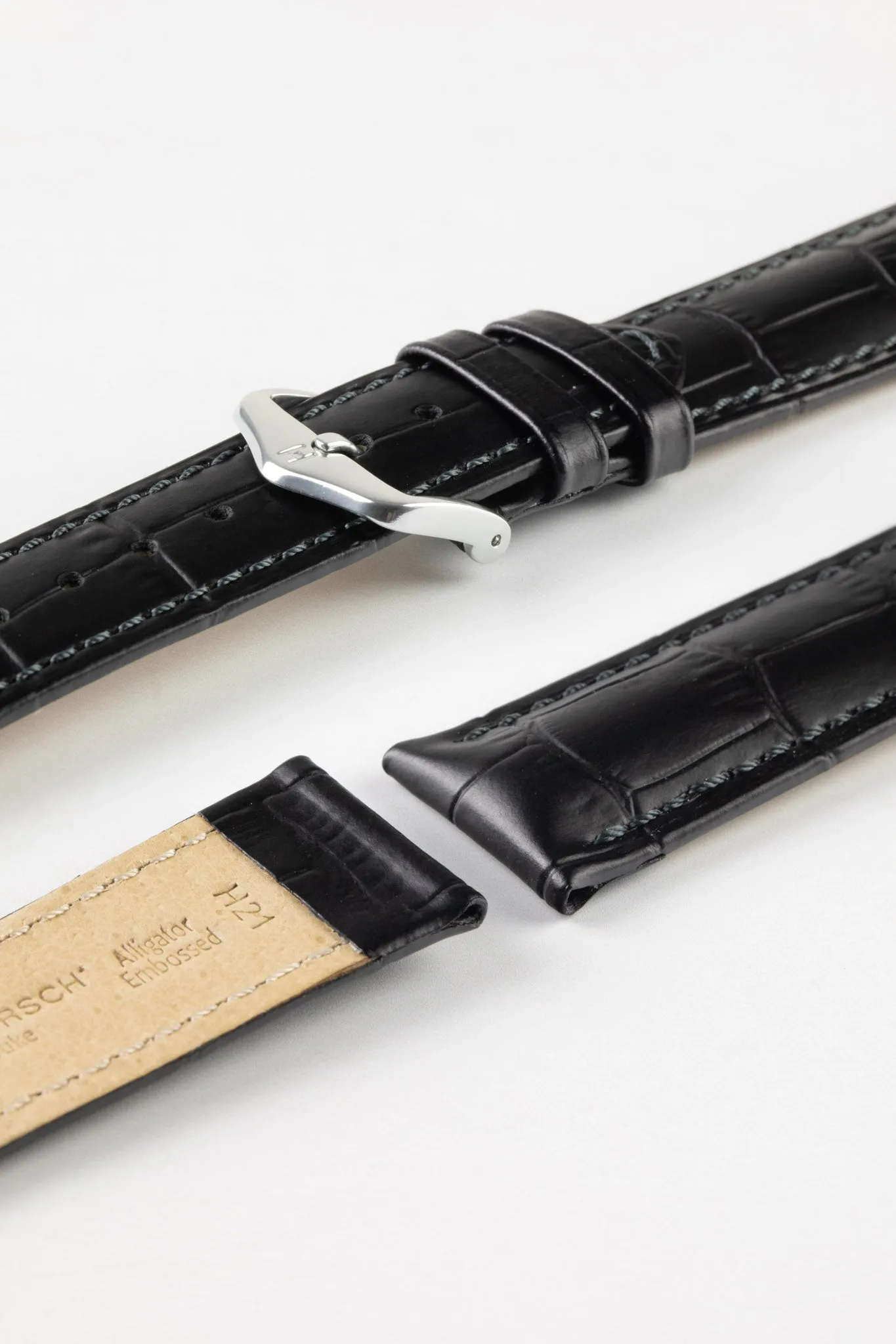 Hirsch DUKE NQR Alligator Embossed Leather Watch Strap - BLACK
