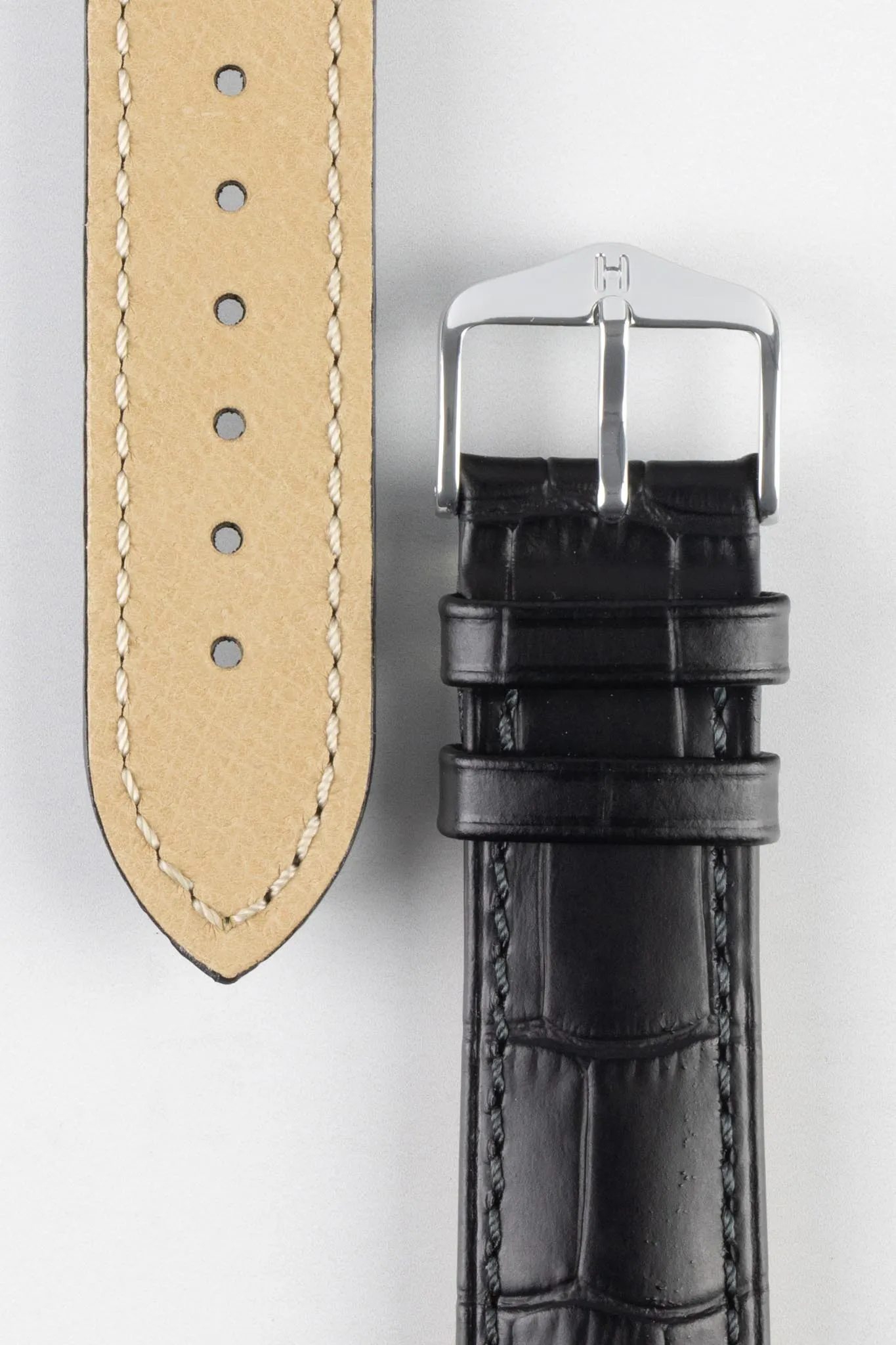 Hirsch DUKE NQR Alligator Embossed Leather Watch Strap - BLACK