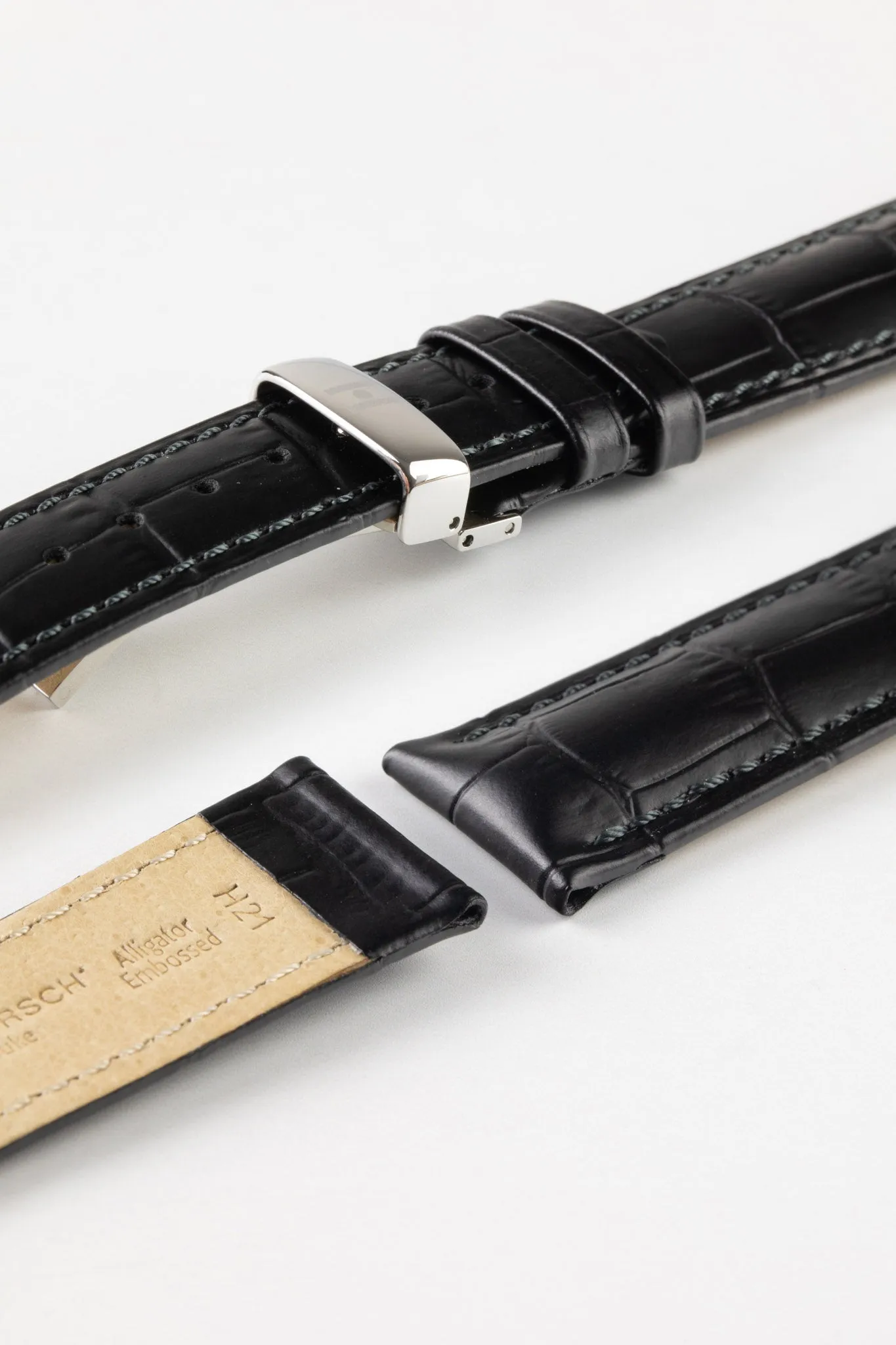 Hirsch DUKE NQR Alligator Embossed Leather Watch Strap - BLACK