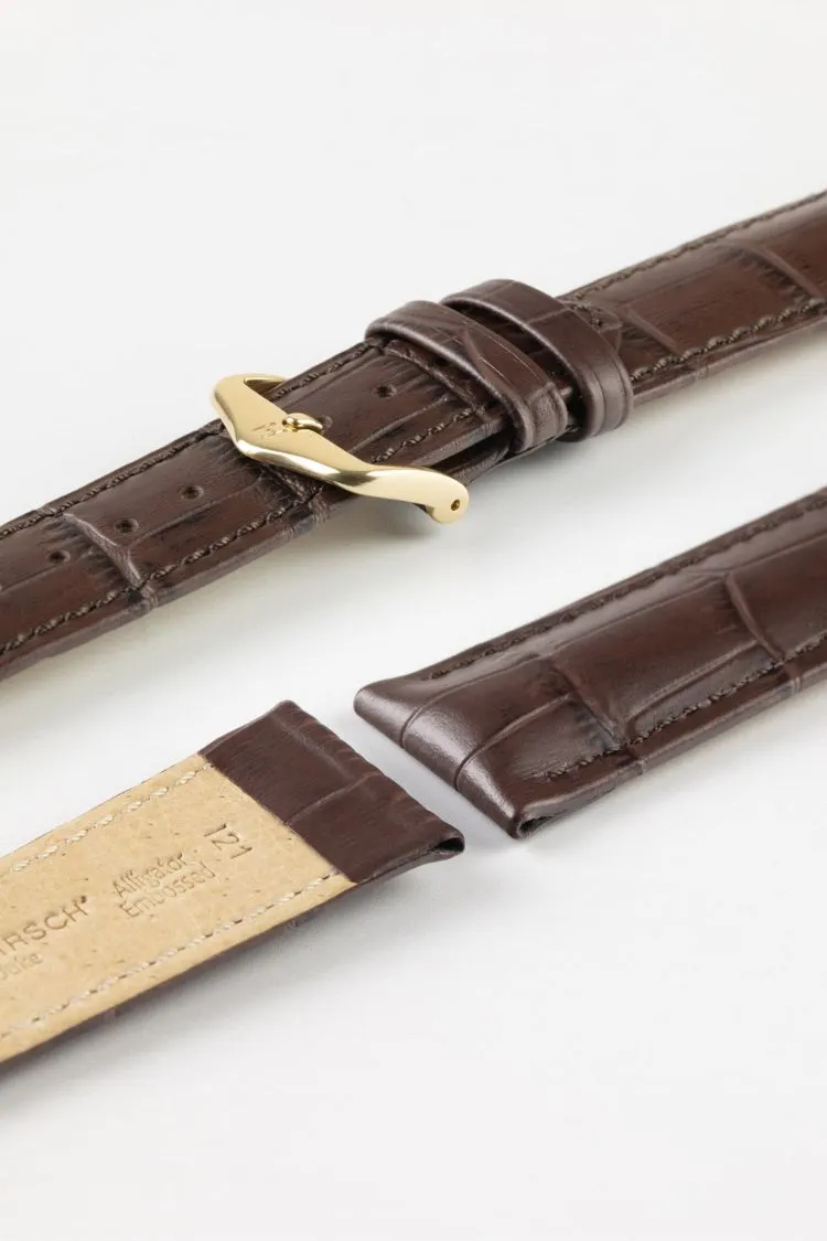 Hirsch DUKE NQR Alligator Embossed Leather Watch Strap - BROWN