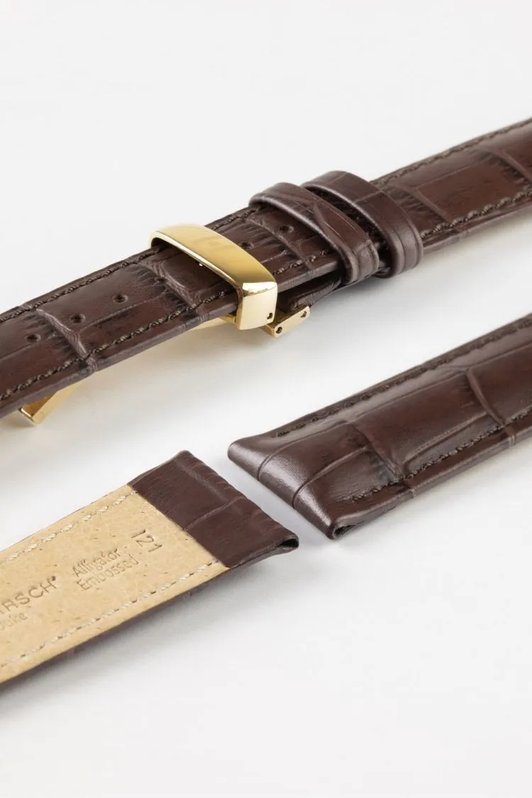 Hirsch DUKE NQR Alligator Embossed Leather Watch Strap - BROWN