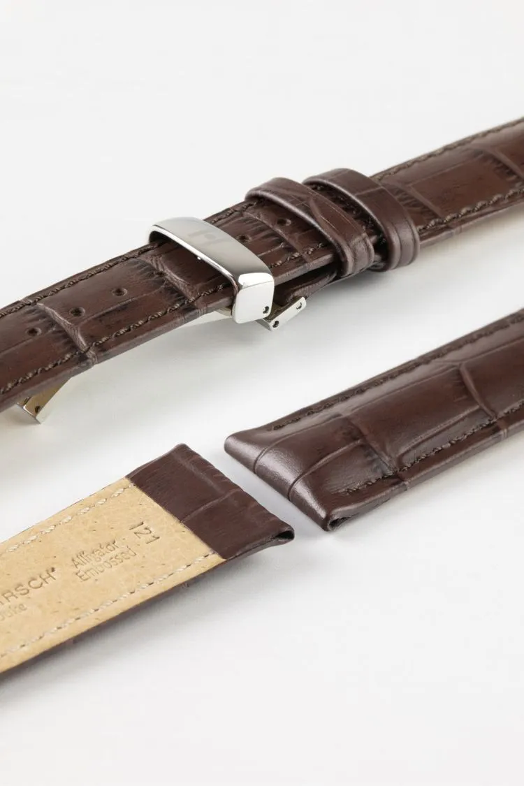 Hirsch DUKE NQR Alligator Embossed Leather Watch Strap - BROWN