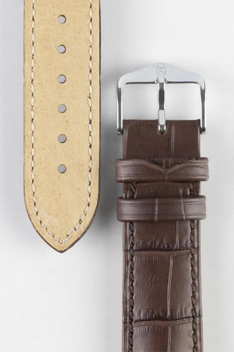Hirsch DUKE NQR Alligator Embossed Leather Watch Strap - BROWN