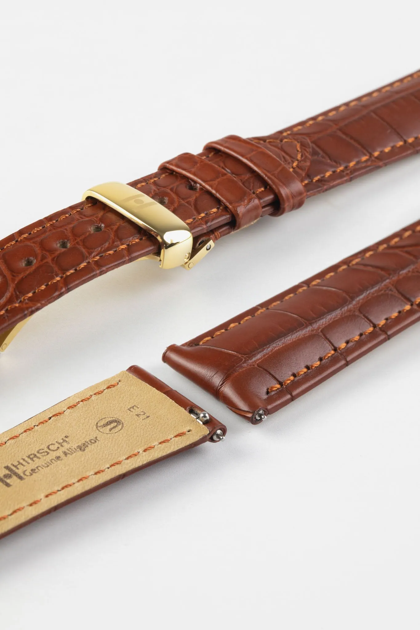 Hirsch GENUINE ALLIGATOR Louisiana Alligator Watch Strap in GOLD BROWN