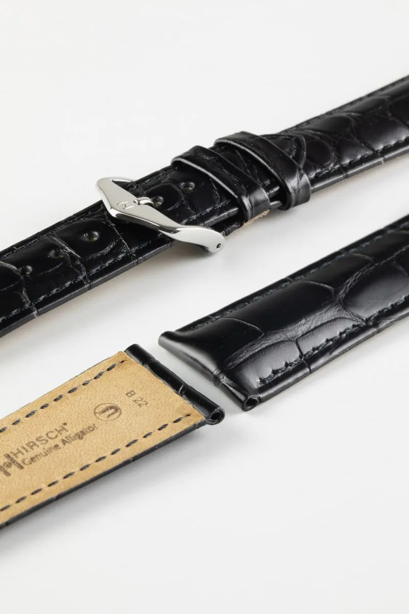 Hirsch GENUINE ALLIGATOR NQR Louisiana Alligator Leather Watch Strap in BLACK