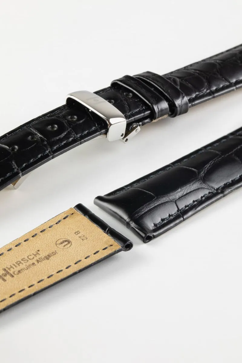 Hirsch GENUINE ALLIGATOR NQR Louisiana Alligator Leather Watch Strap in BLACK