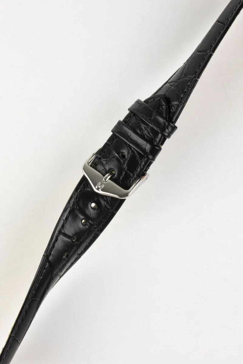 Hirsch GENUINE ALLIGATOR NQR Louisiana Alligator Leather Watch Strap in BLACK