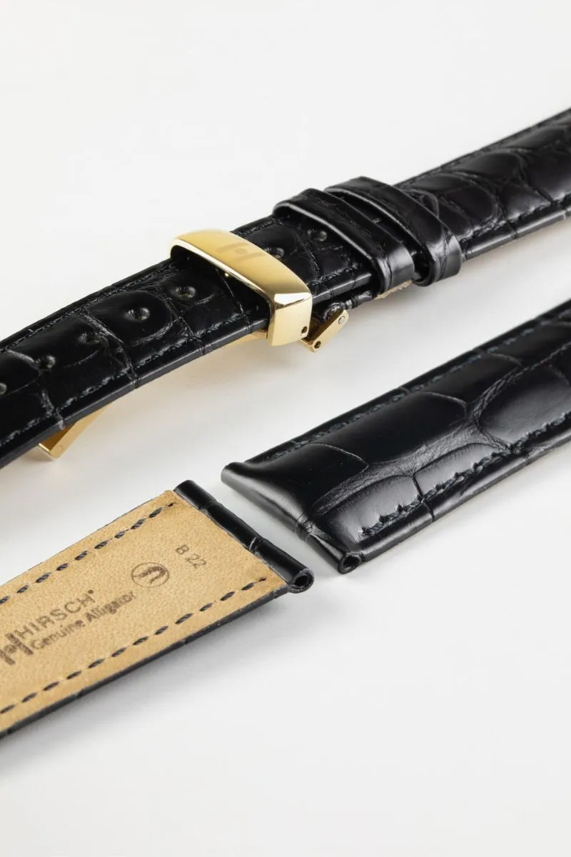 Hirsch GENUINE ALLIGATOR NQR Louisiana Alligator Leather Watch Strap in BLACK
