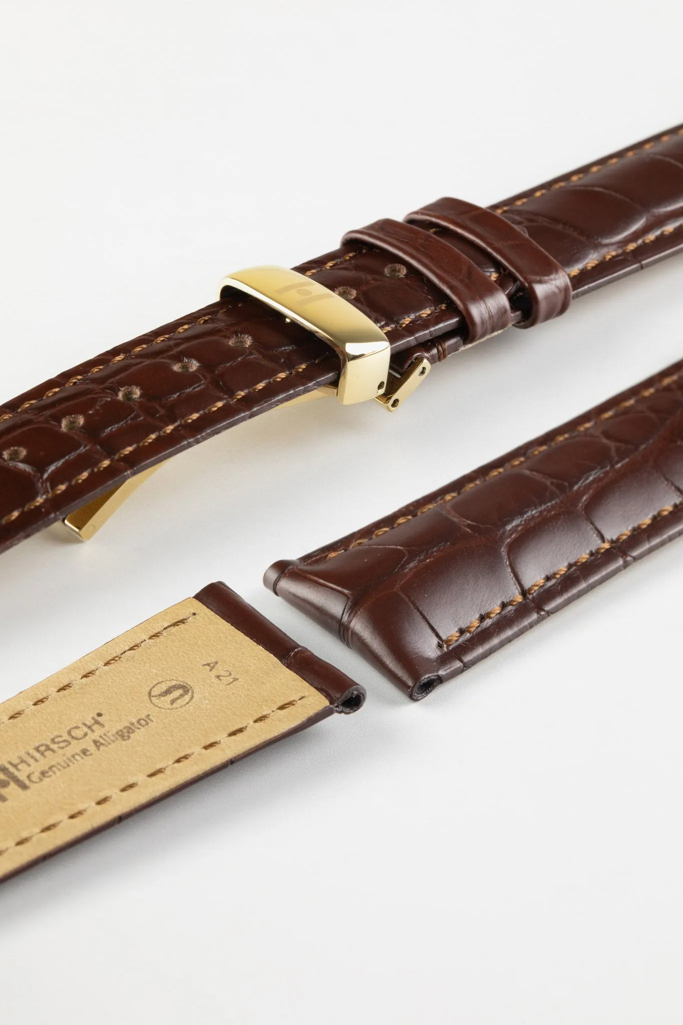 Hirsch GENUINE ALLIGATOR NQR Louisiana Alligator Leather Watch Strap in BROWN