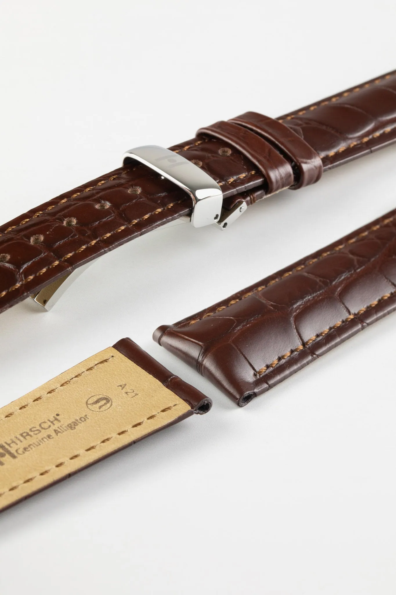 Hirsch GENUINE ALLIGATOR NQR Louisiana Alligator Leather Watch Strap in BROWN