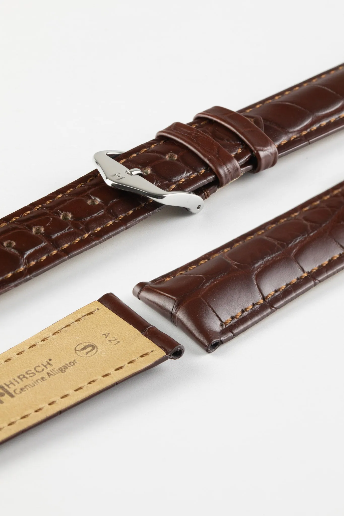 Hirsch GENUINE ALLIGATOR NQR Louisiana Alligator Leather Watch Strap in BROWN