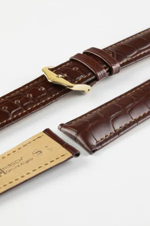 Hirsch GENUINE ALLIGATOR NQR Louisiana Alligator Leather Watch Strap in BROWN
