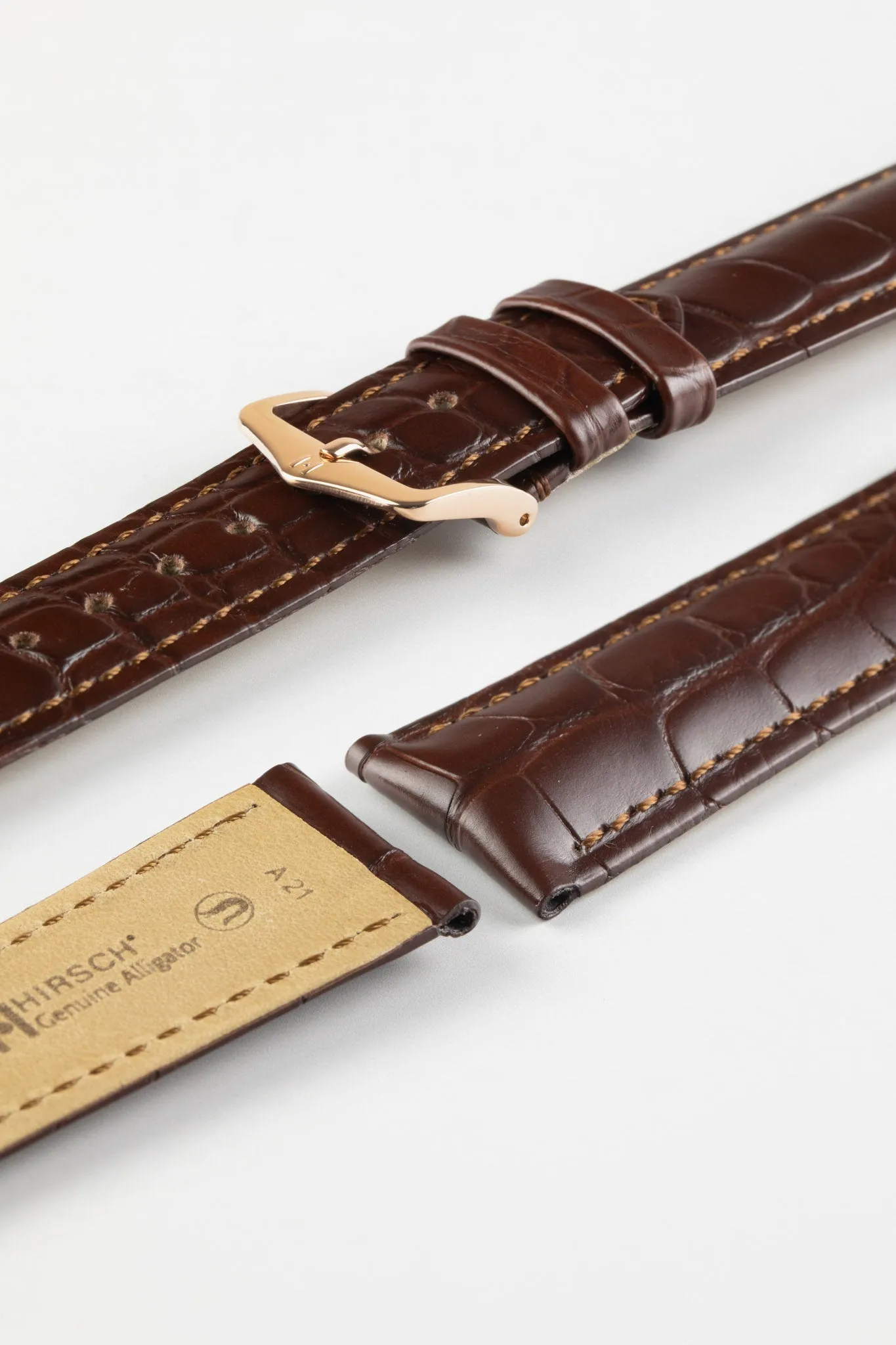 Hirsch GENUINE ALLIGATOR NQR Louisiana Alligator Leather Watch Strap in BROWN