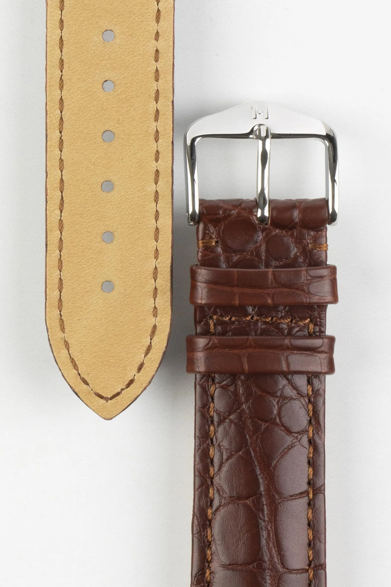 Hirsch GENUINE ALLIGATOR NQR Louisiana Alligator Leather Watch Strap in BROWN