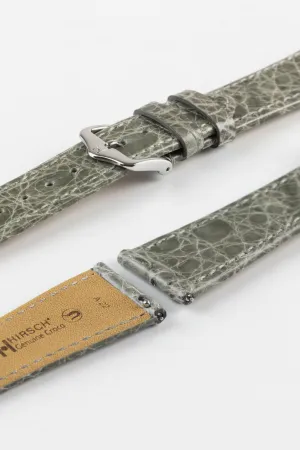 Hirsch GENUINE CROCO Shiny Crocodile Leather Watch Strap in GREY