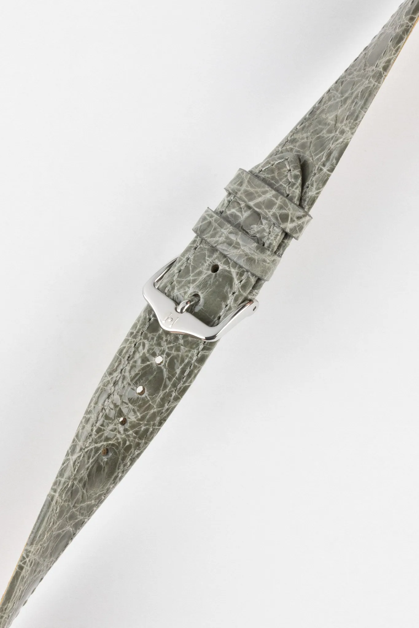 Hirsch GENUINE CROCO Shiny Crocodile Leather Watch Strap in GREY
