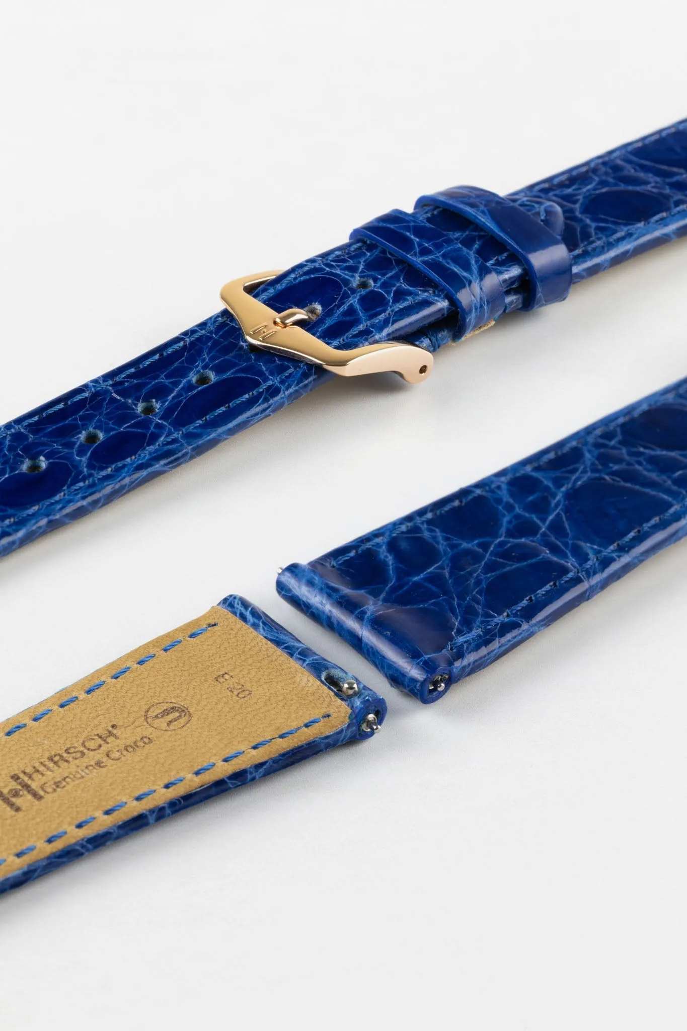 Hirsch GENUINE CROCO Shiny Crocodile Leather Watch Strap in ROYAL BLUE