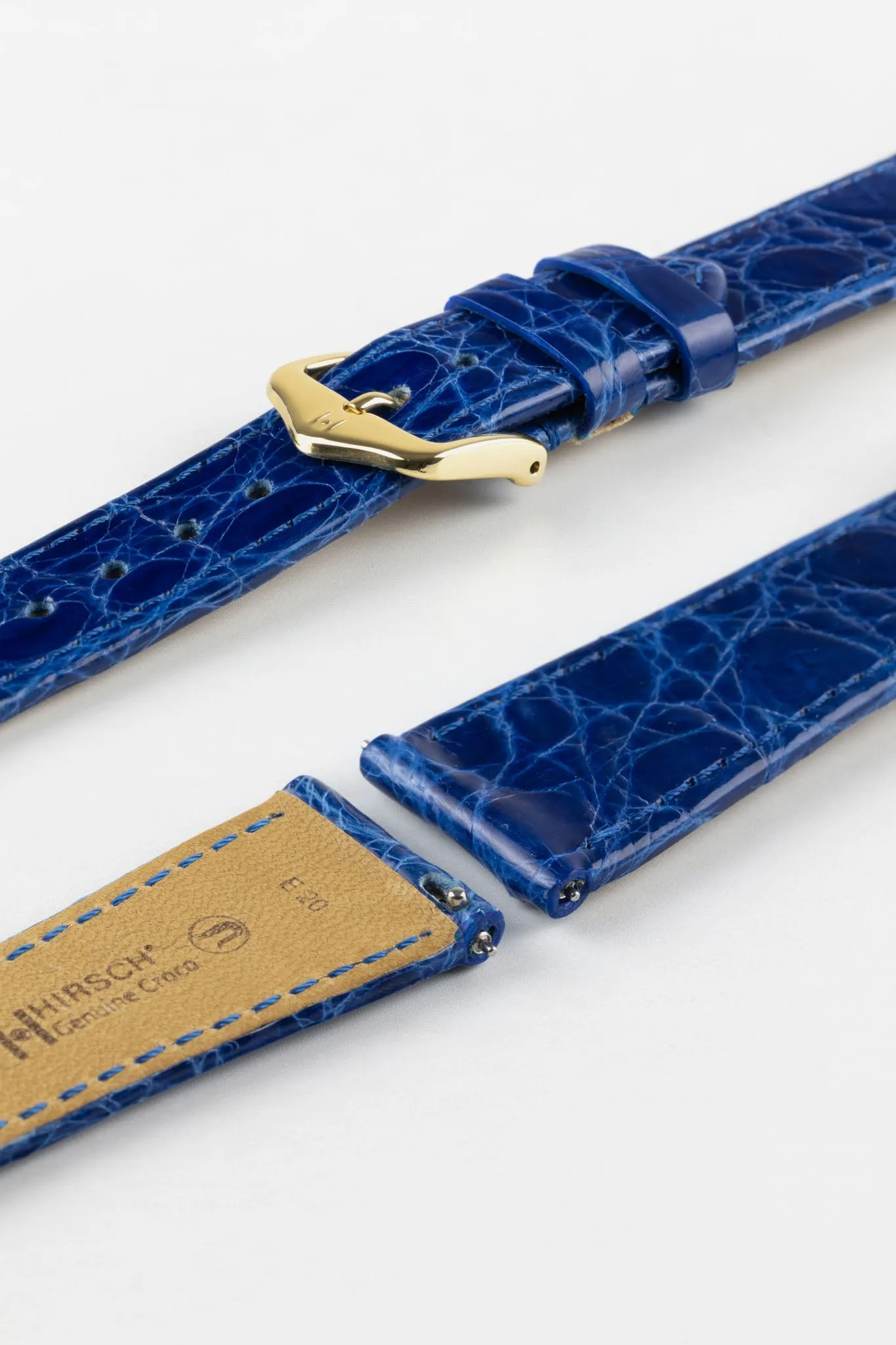 Hirsch GENUINE CROCO Shiny Crocodile Leather Watch Strap in ROYAL BLUE