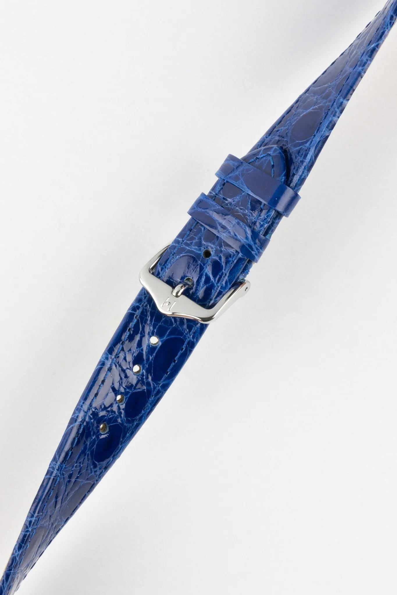 Hirsch GENUINE CROCO Shiny Crocodile Leather Watch Strap in ROYAL BLUE