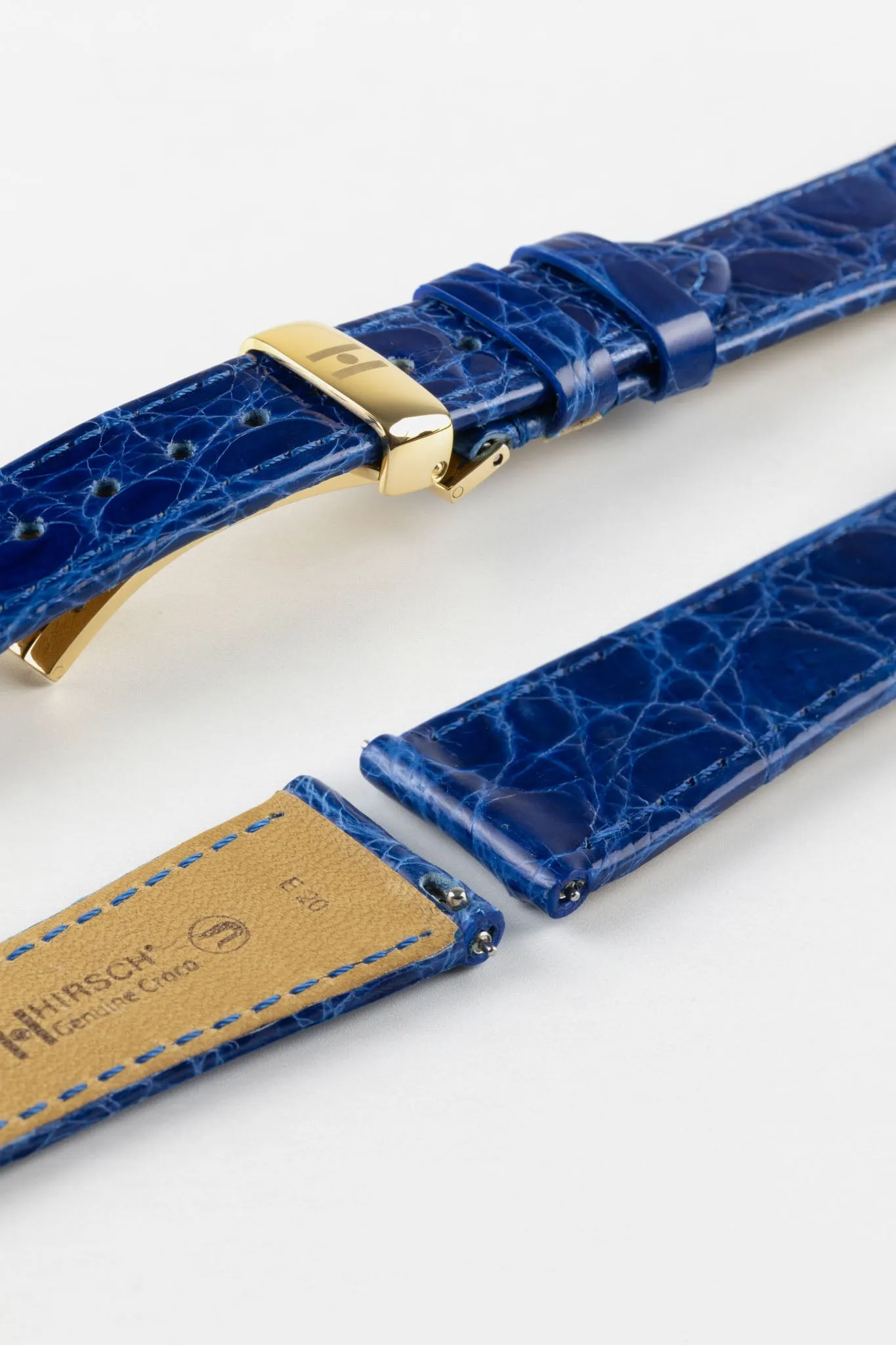 Hirsch GENUINE CROCO Shiny Crocodile Leather Watch Strap in ROYAL BLUE