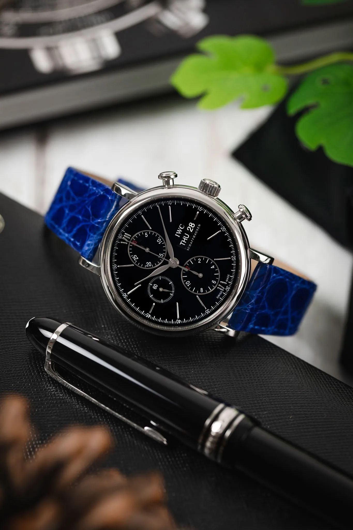 Hirsch GENUINE CROCO Shiny Crocodile Leather Watch Strap in ROYAL BLUE