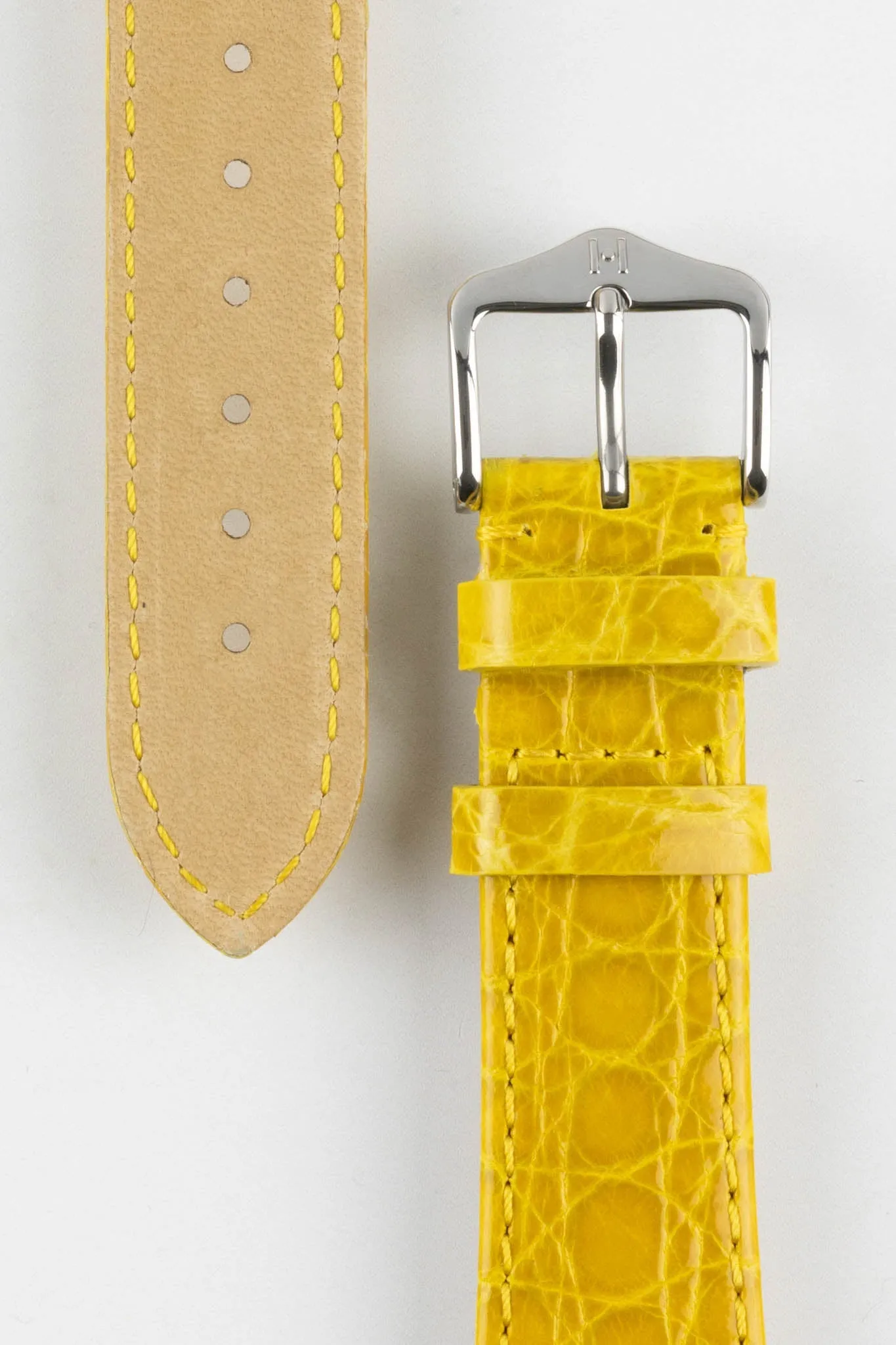 Hirsch GENUINE CROCO Shiny Crocodile Leather Watch Strap in YELLOW
