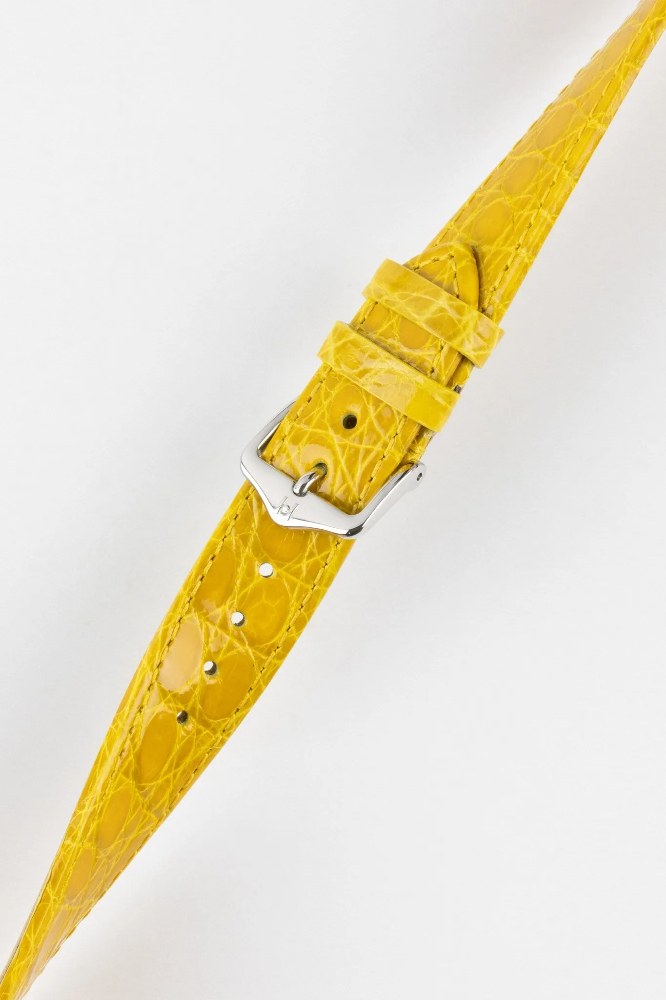 Hirsch GENUINE CROCO Shiny Crocodile Leather Watch Strap in YELLOW