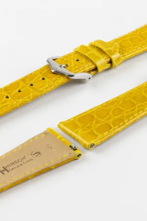 Hirsch GENUINE CROCO Shiny Crocodile Leather Watch Strap in YELLOW
