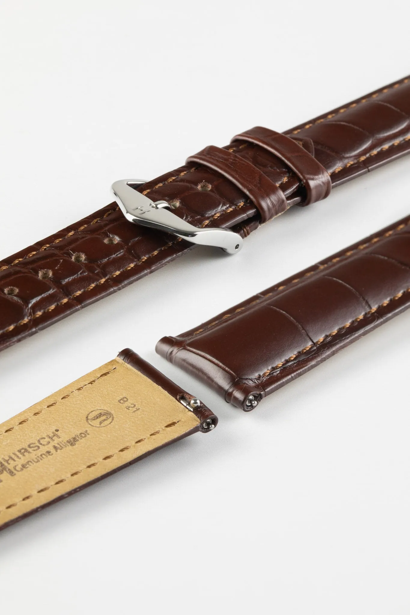 Hirsch GENUINE Louisiana Alligator Quick-Release Watch Strap in BROWN