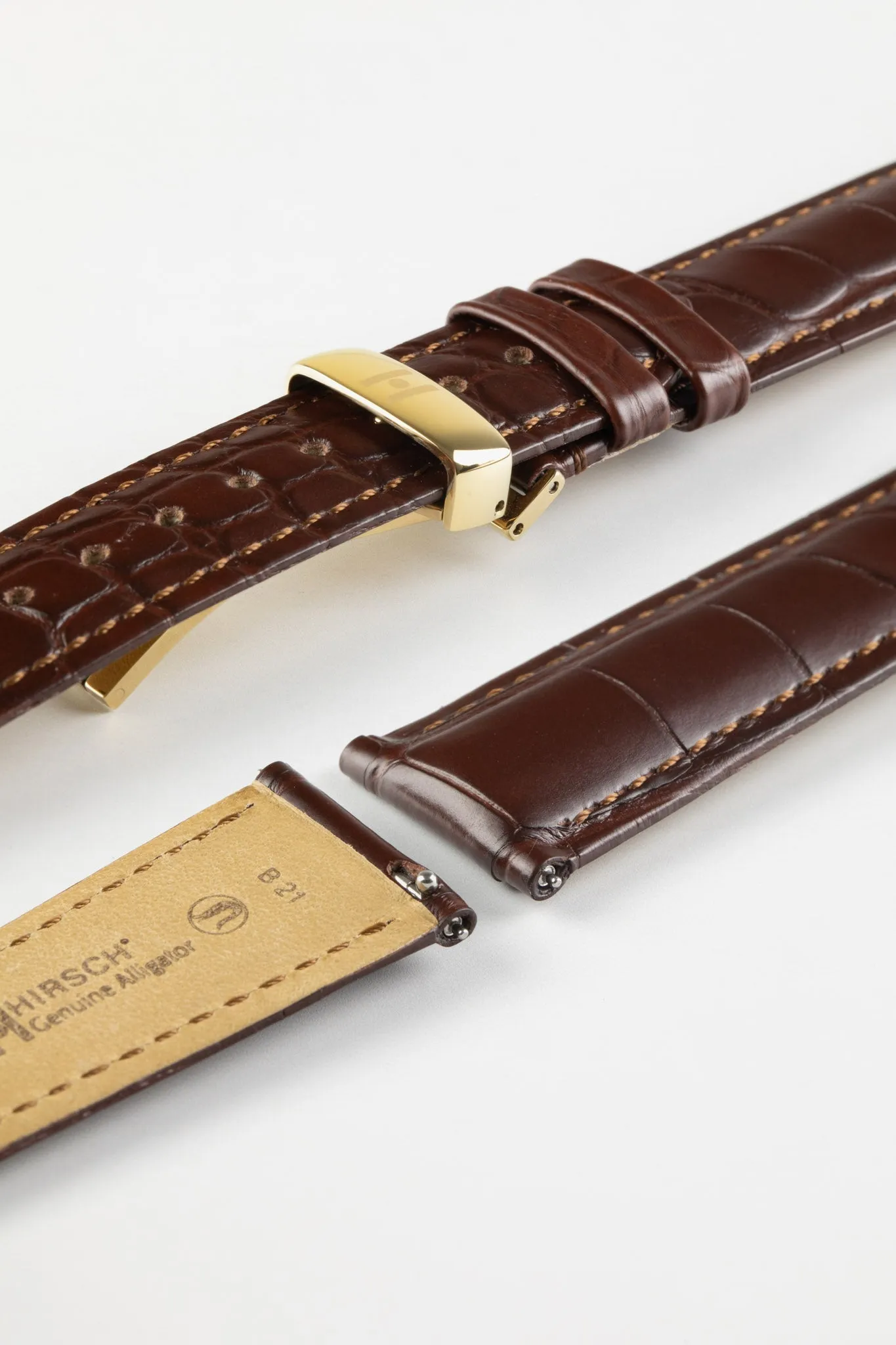 Hirsch GENUINE Louisiana Alligator Quick-Release Watch Strap in BROWN