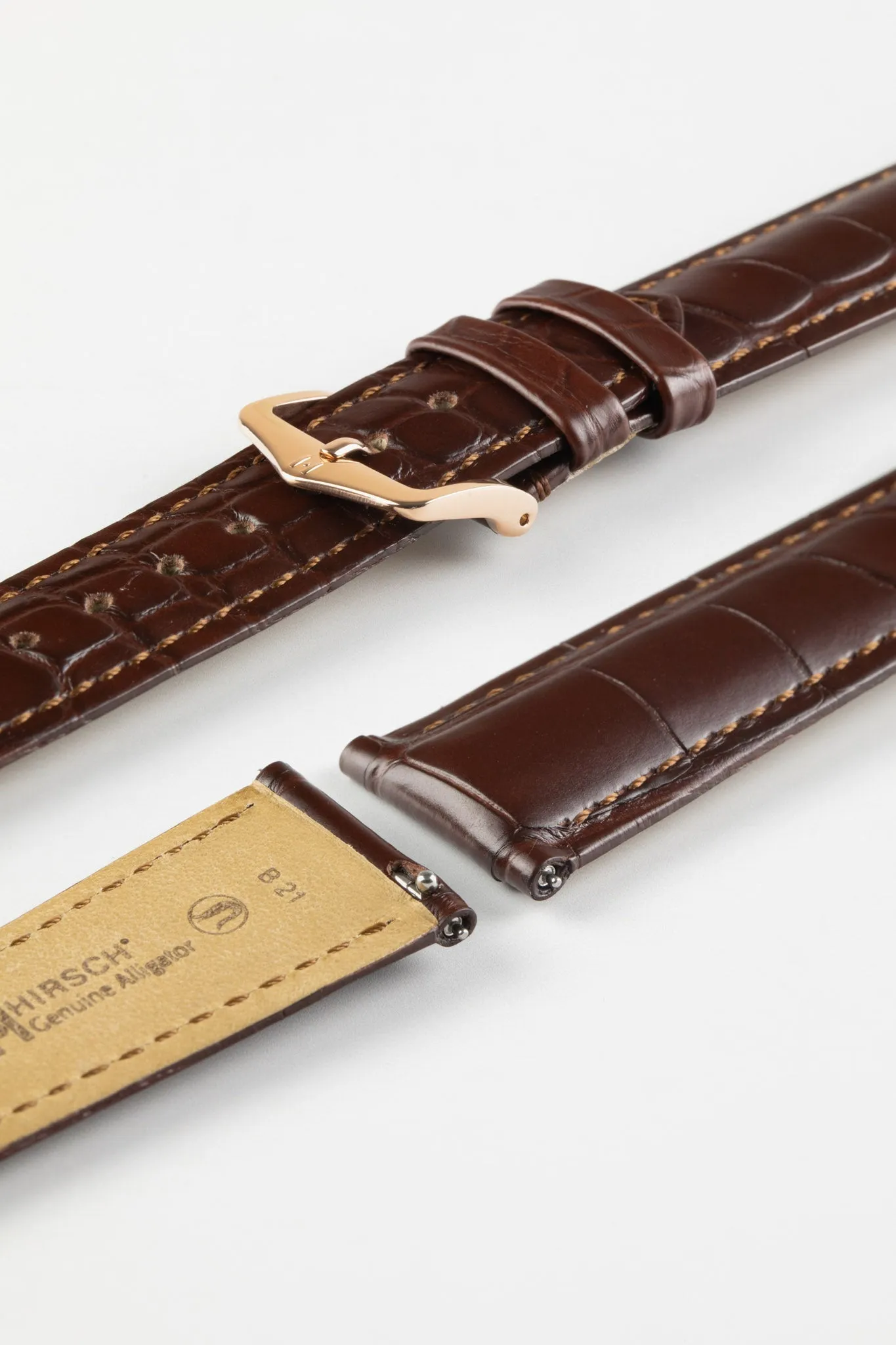 Hirsch GENUINE Louisiana Alligator Quick-Release Watch Strap in BROWN