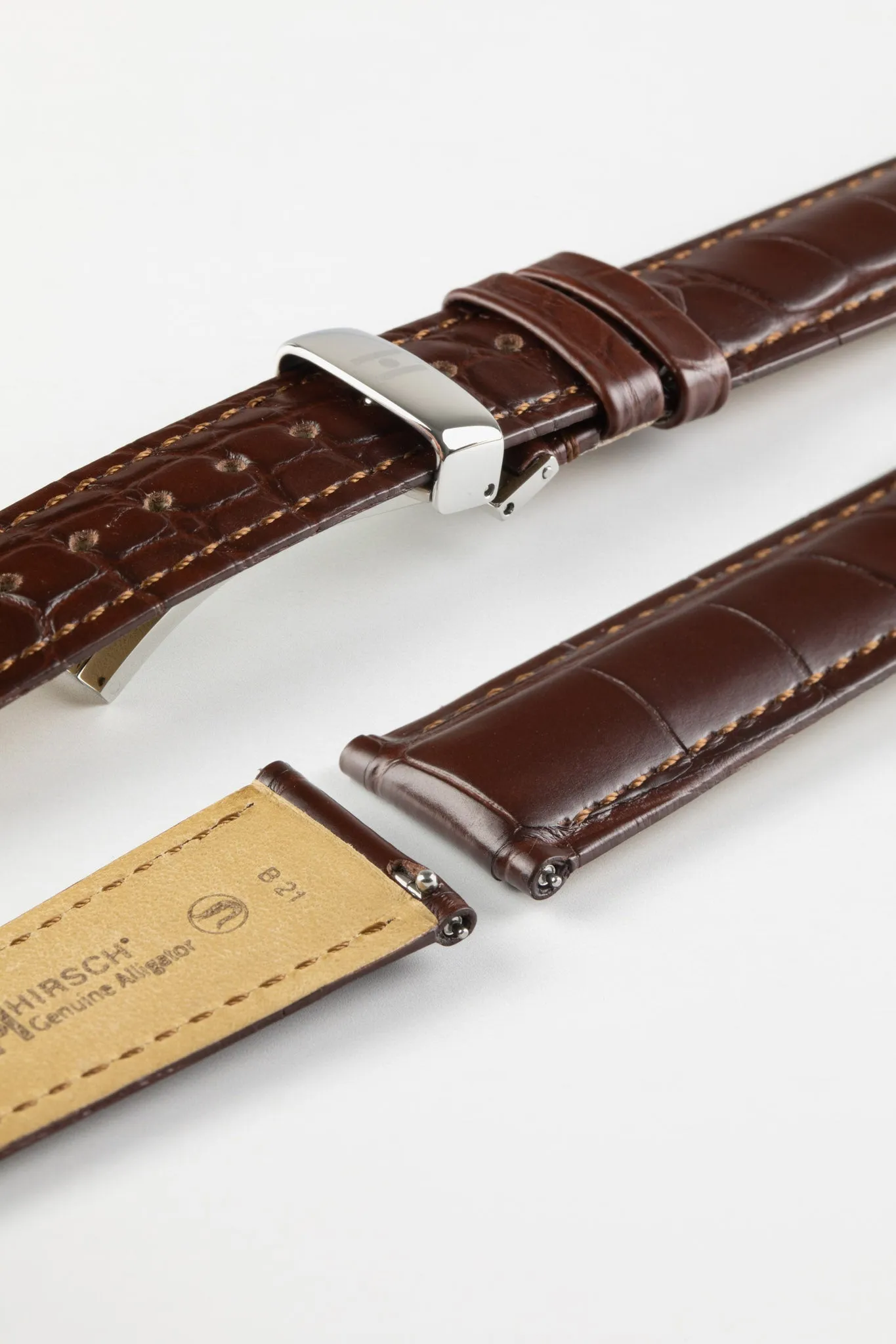 Hirsch GENUINE Louisiana Alligator Quick-Release Watch Strap in BROWN