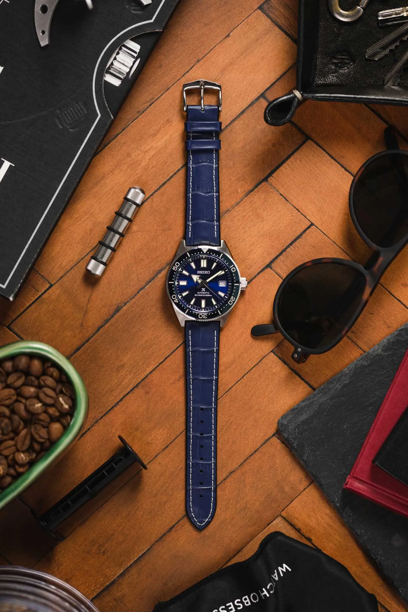Hirsch GEORGE Alligator Printed Performance Blue Watch Strap