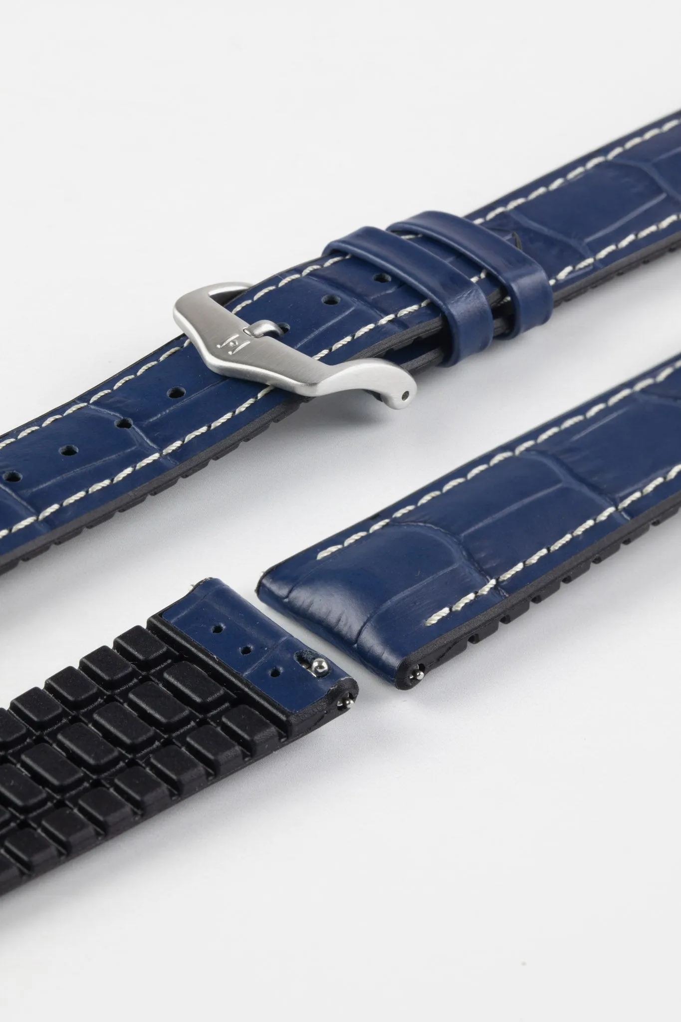 Hirsch GEORGE Alligator Printed Performance Blue Watch Strap