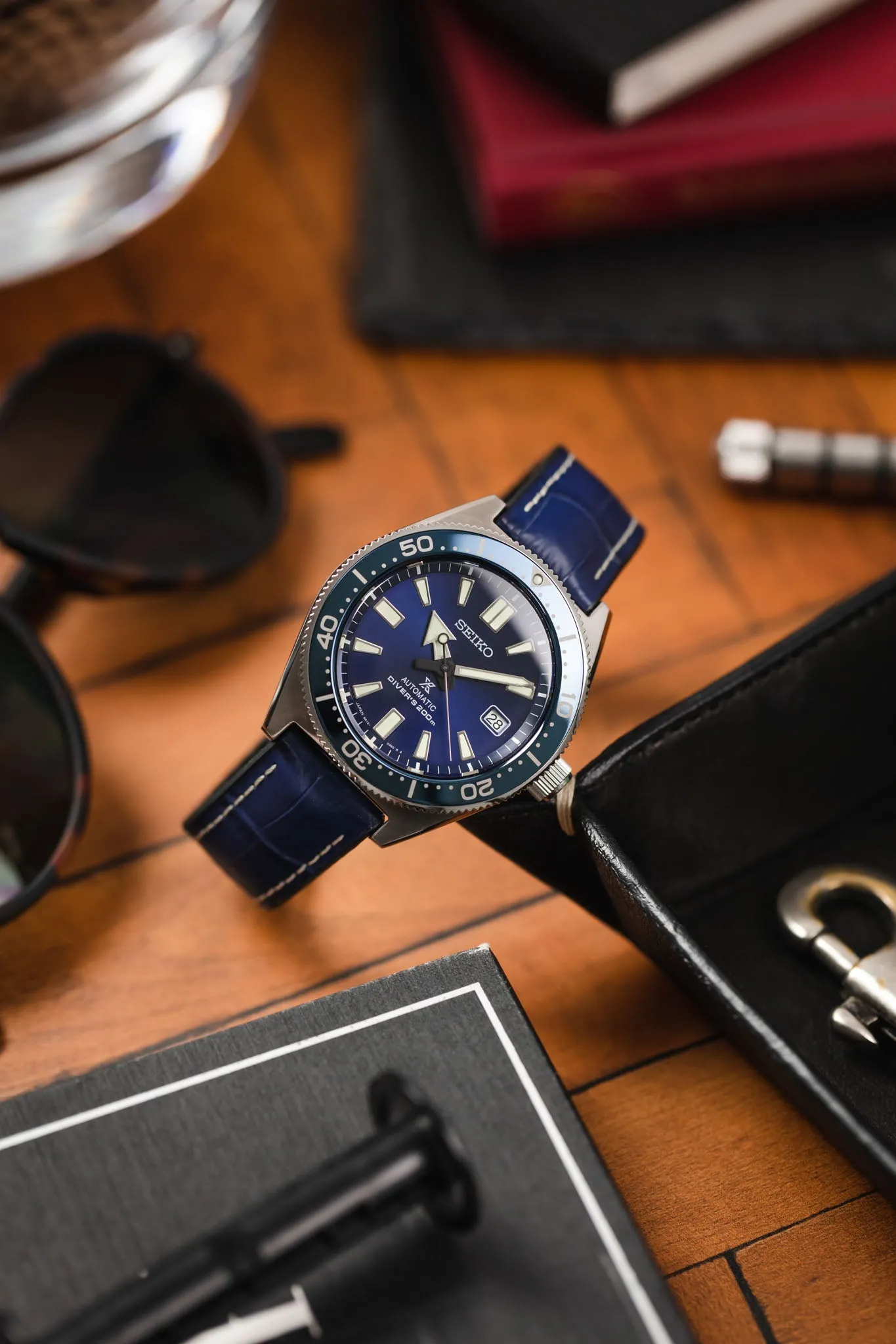 Hirsch GEORGE Alligator Printed Performance Blue Watch Strap